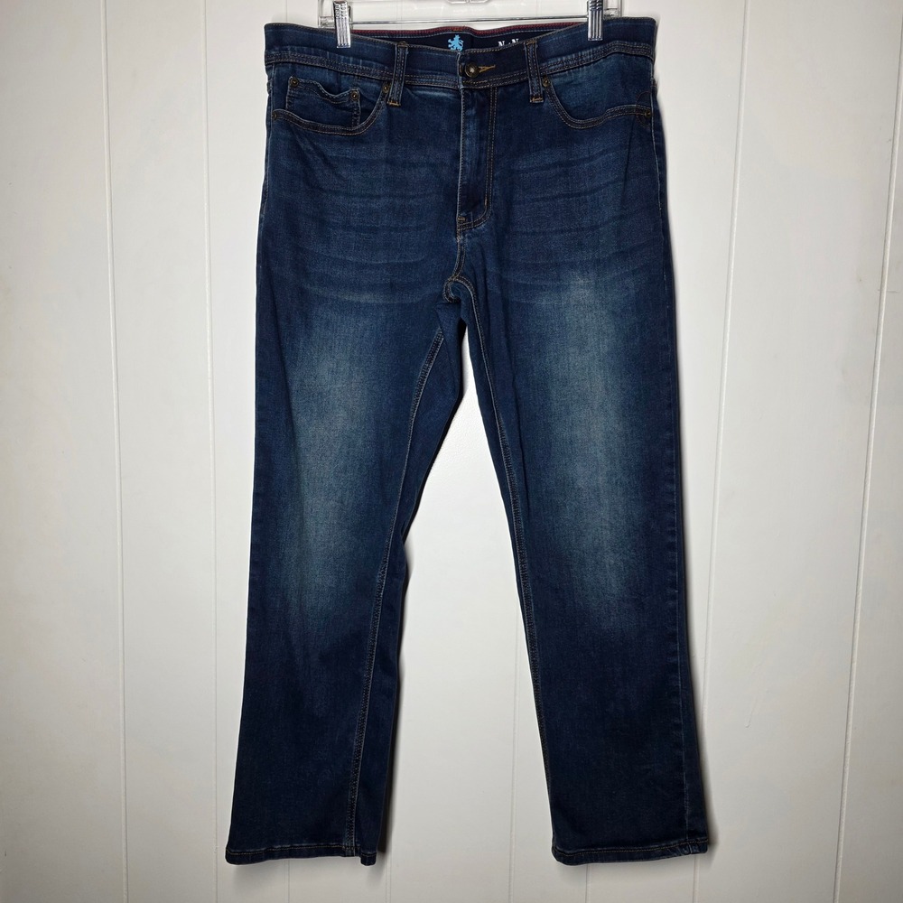 Nat Nast Mens Straight Leg Stretch Denim Jeans Dark Wash Blue W36 L30 - Picture 2 of 12